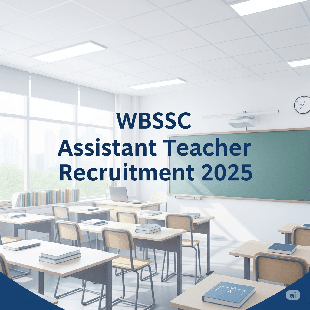 An image with the words "WBSSC Assistant Teacher Recruitment 2025" on a background related to education or a classroom.